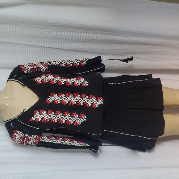 Ulla Johnson Mini Dress Tassels Black Embroidered Samira Boho Size 0 - Picture 3 of 14